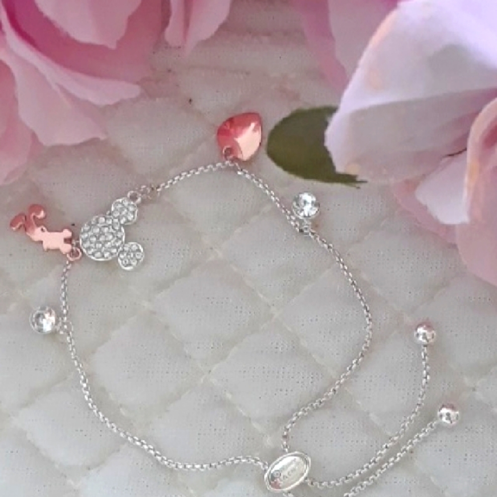 Disney Silver and Pink Mickey Charm Bracelet